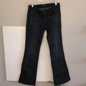 “A” pocket flare dark wash size 28